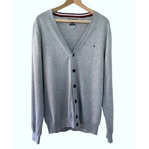 Tommy Hilfiger Men's Sz L Gray Cardigan Sweater W/ Red White & Blue Lining